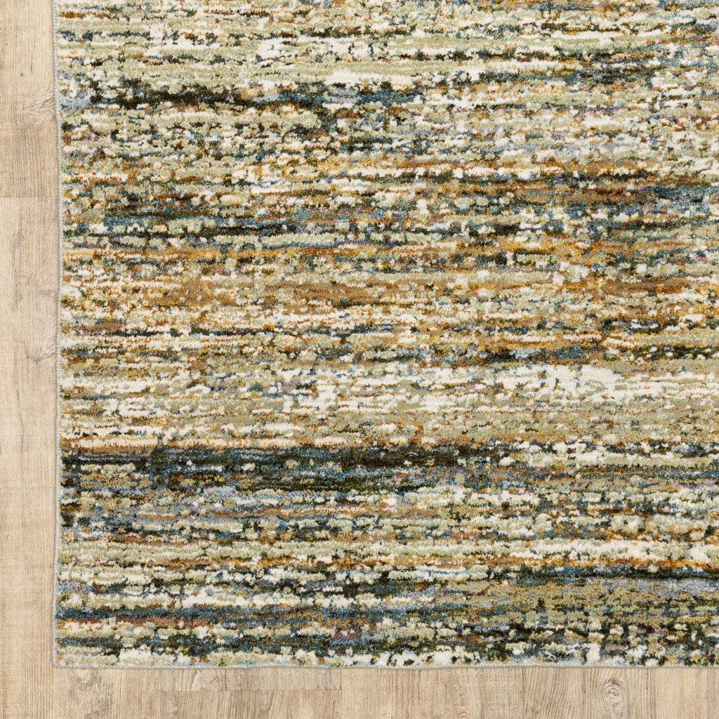 2'X8' Gold And Green Abstract Runner Rug