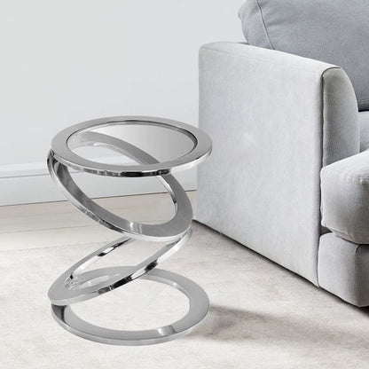 Silver Rings Metal Frame And Glass Top Accent Table