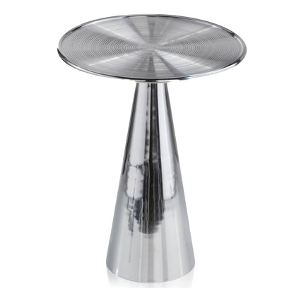Round Metal Frame Silver Finshed And Cone Pedestal End Table