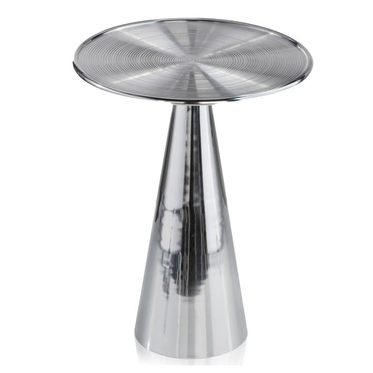 Round Metal Frame Silver Finshed And Cone Pedestal End Table