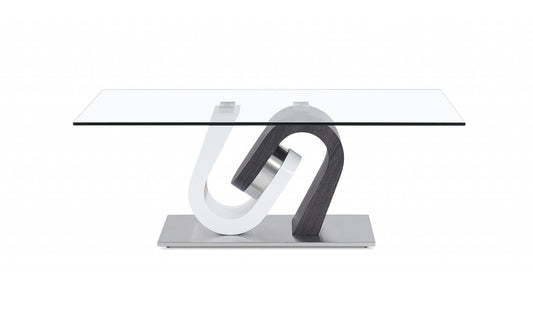 White And Dark Grey Two Tone Ultra Modern Coffee Table With Glass Top