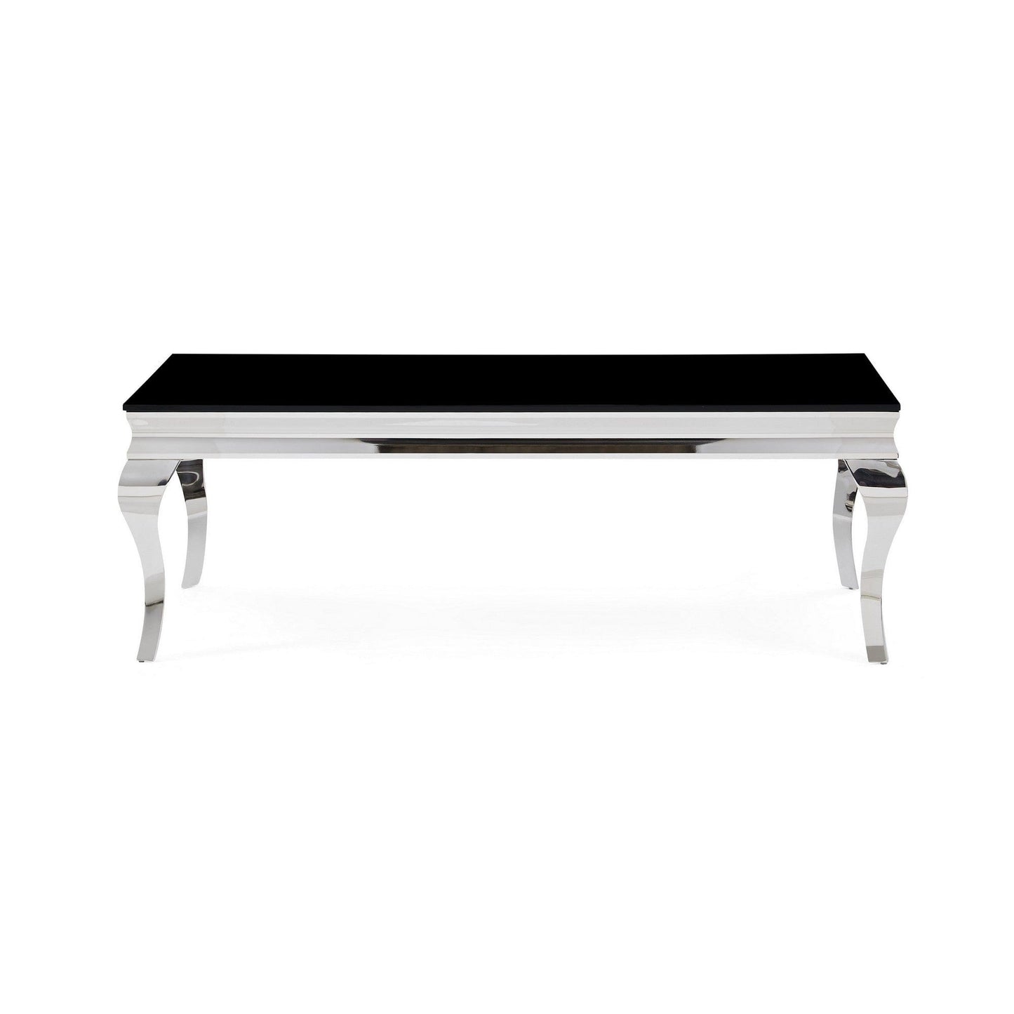 Silver Tone Black Glass Top Cocktail Table