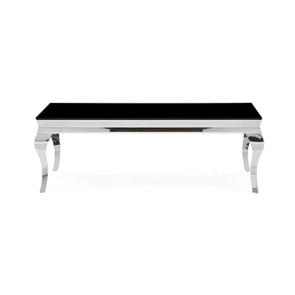 Silver Tone Black Glass Top Cocktail Table