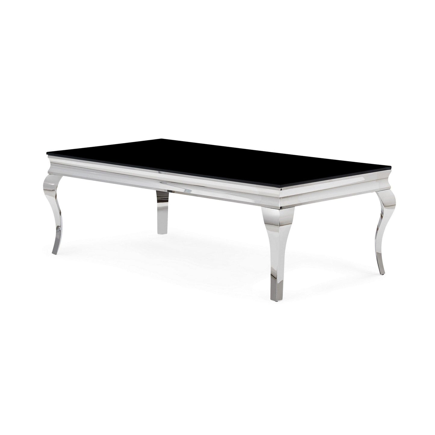 Silver Tone Black Glass Top Cocktail Table