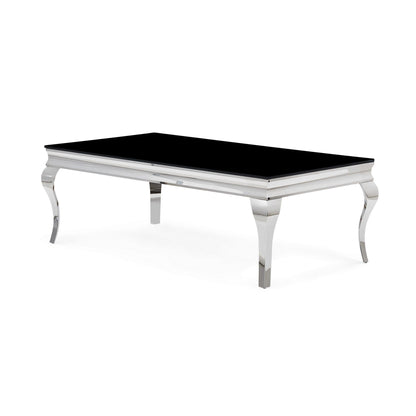 Silver Tone Black Glass Top Cocktail Table
