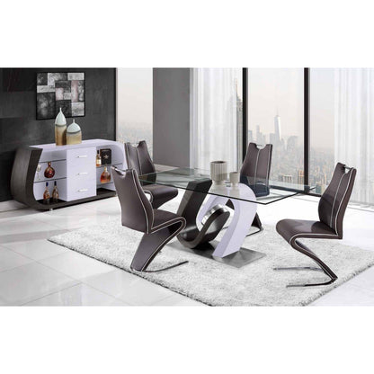White And Grey Tone Geometrical Base With Rectangular Glass Top Dining Table