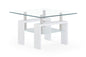 White Glossy Leg End Table With Rectangular Clear Glass Top
