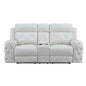 White Leather Gel Cover Power Console Reclining Loveseat In Plushily Padded Seats  Jewel Embellished Tufted Design  Along With Recessed Arm