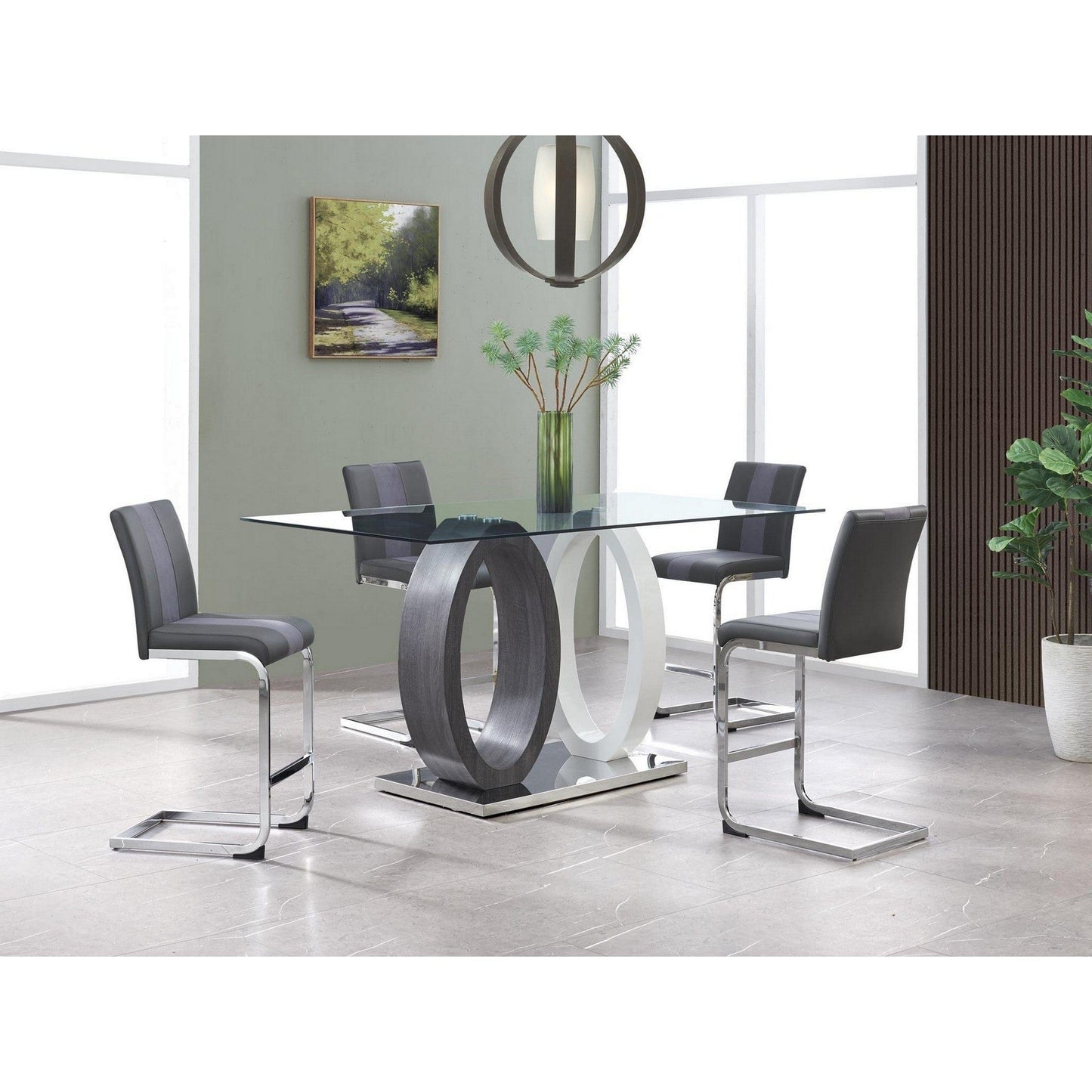 Set Of 4 Grey Two Tone Barstools With Silver Tone Metal Base
