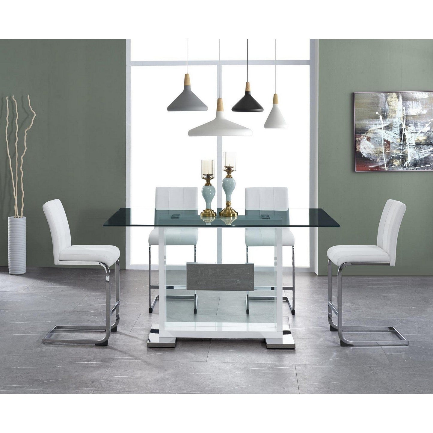 Set Of 4 White Two Tone Barstools With Silver Tone Metal Base