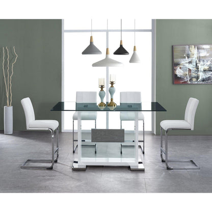 Set Of 4 White Two Tone Barstools With Silver Tone Metal Base