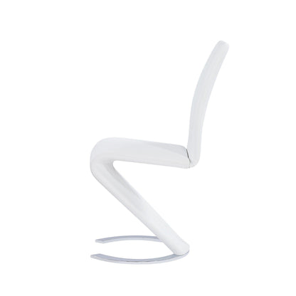 Set Of 2 White  Z Shape Design Dining Chairs With Horse Shoe Shape Base