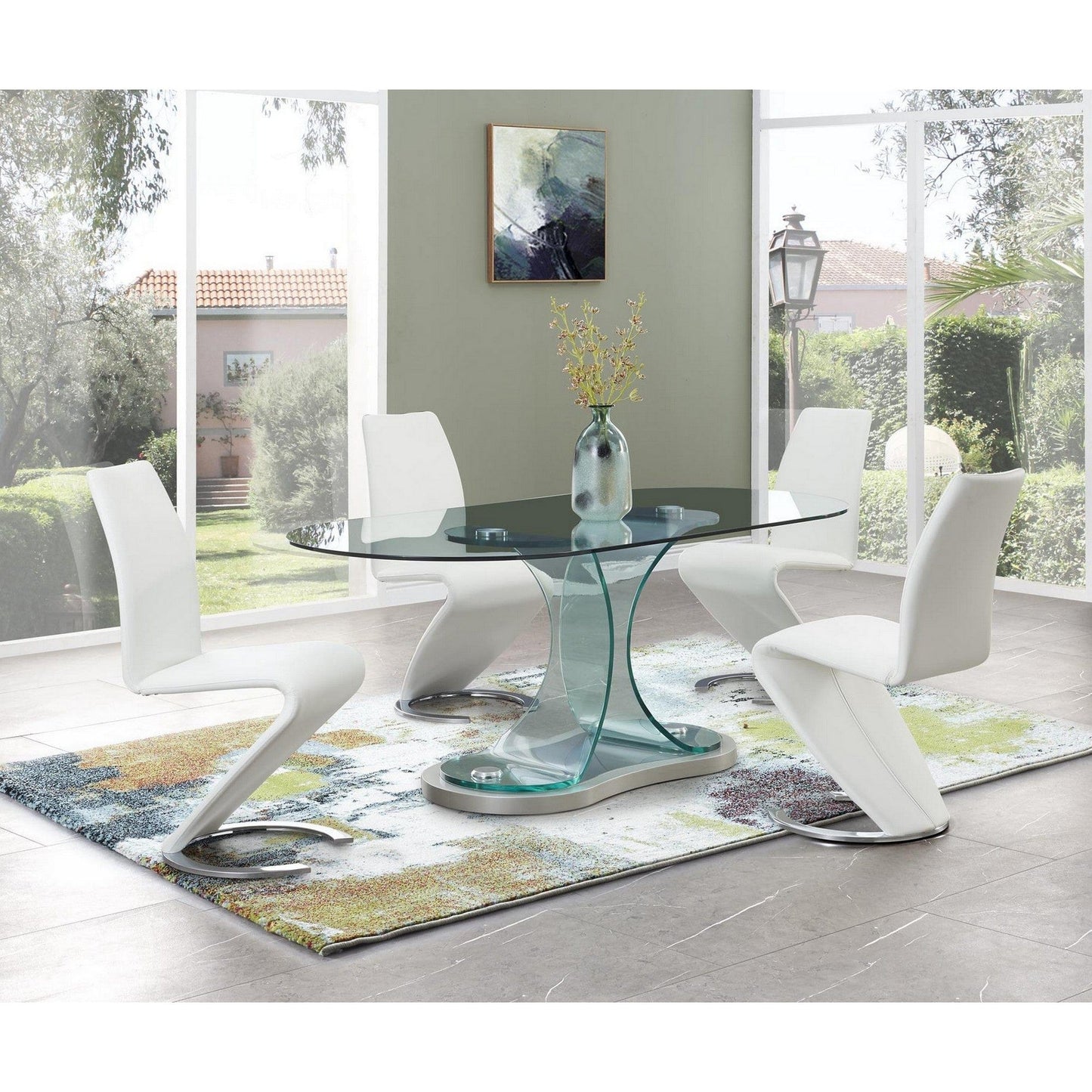 Set Of 2 White  Z Shape Design Dining Chairs With Horse Shoe Shape Base