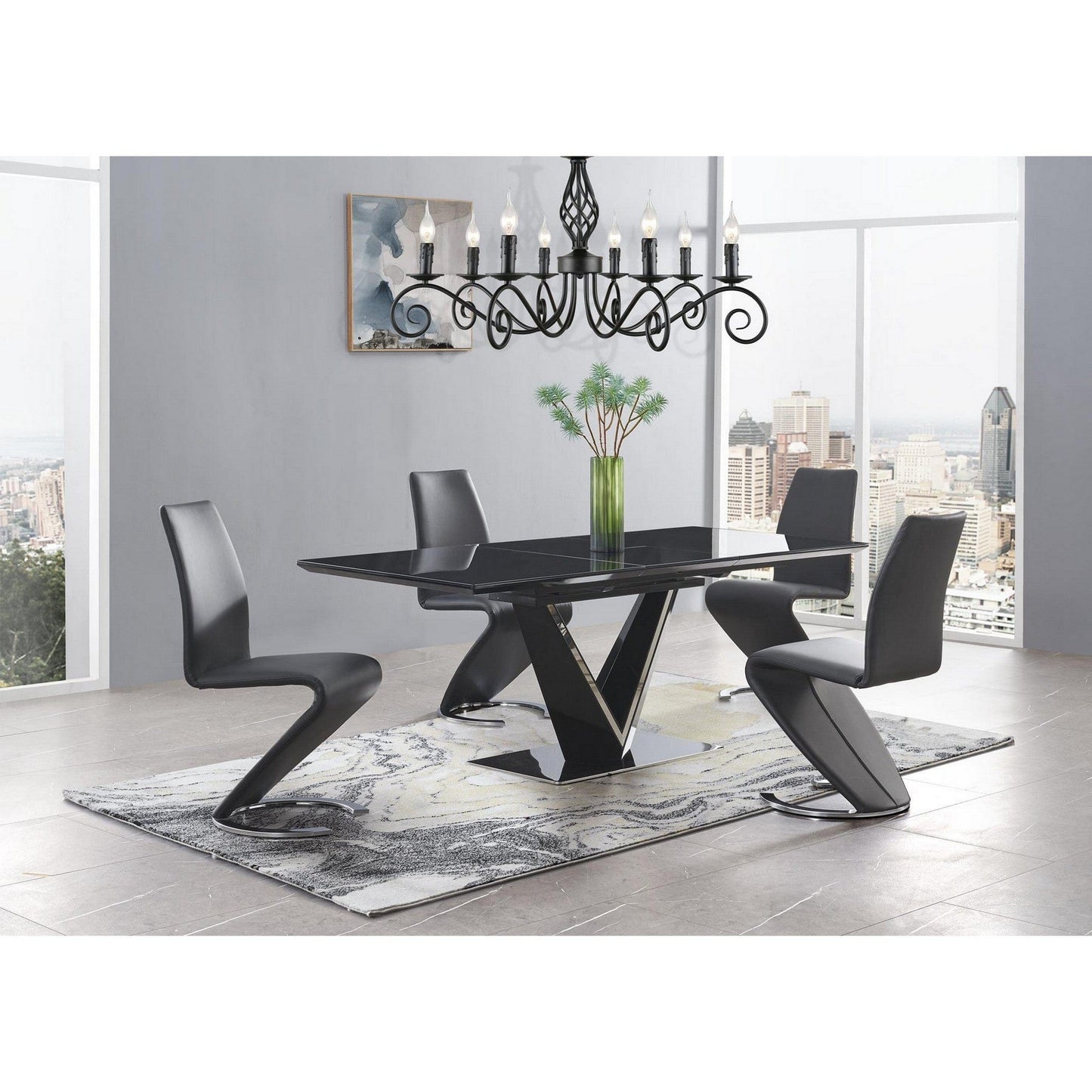 Set Of 2 Black  Z Shape Design Dining Chairs With Horse Shoe Shape Base