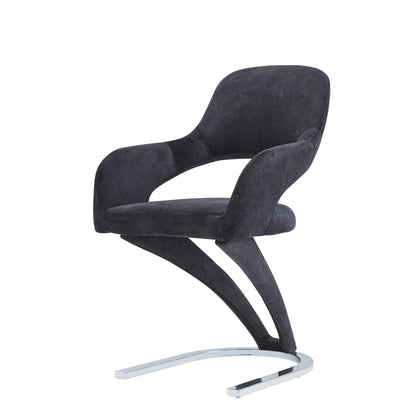 Set Of 2 Black Velvet Fabric Dining Chairs With Horse Shoe Style Metal Base