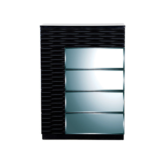 Modern Black Chest With Geometric Designed Panels  5 Drawers