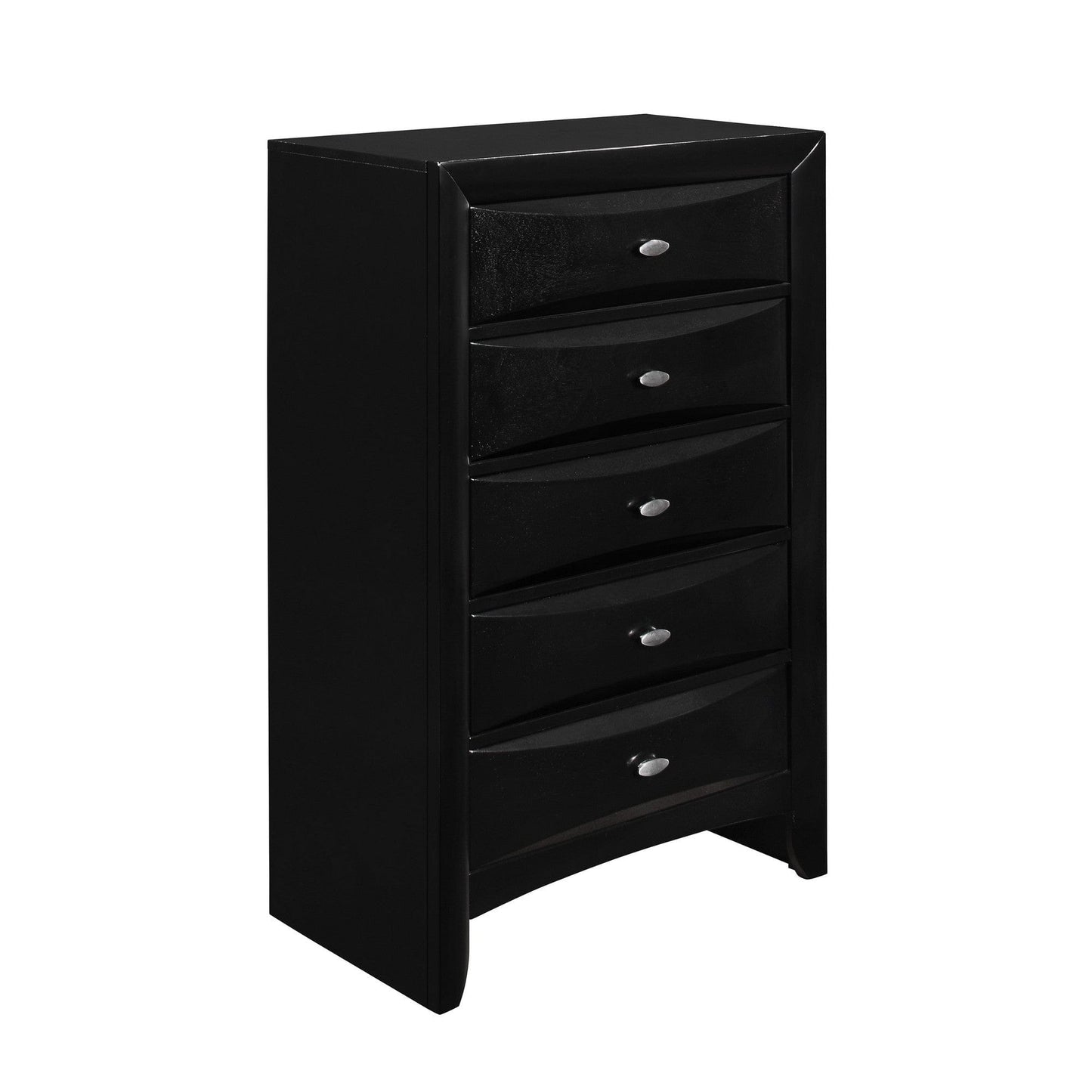 59" Black Solid Wood Mirrored Five Drawer Standard Dresser