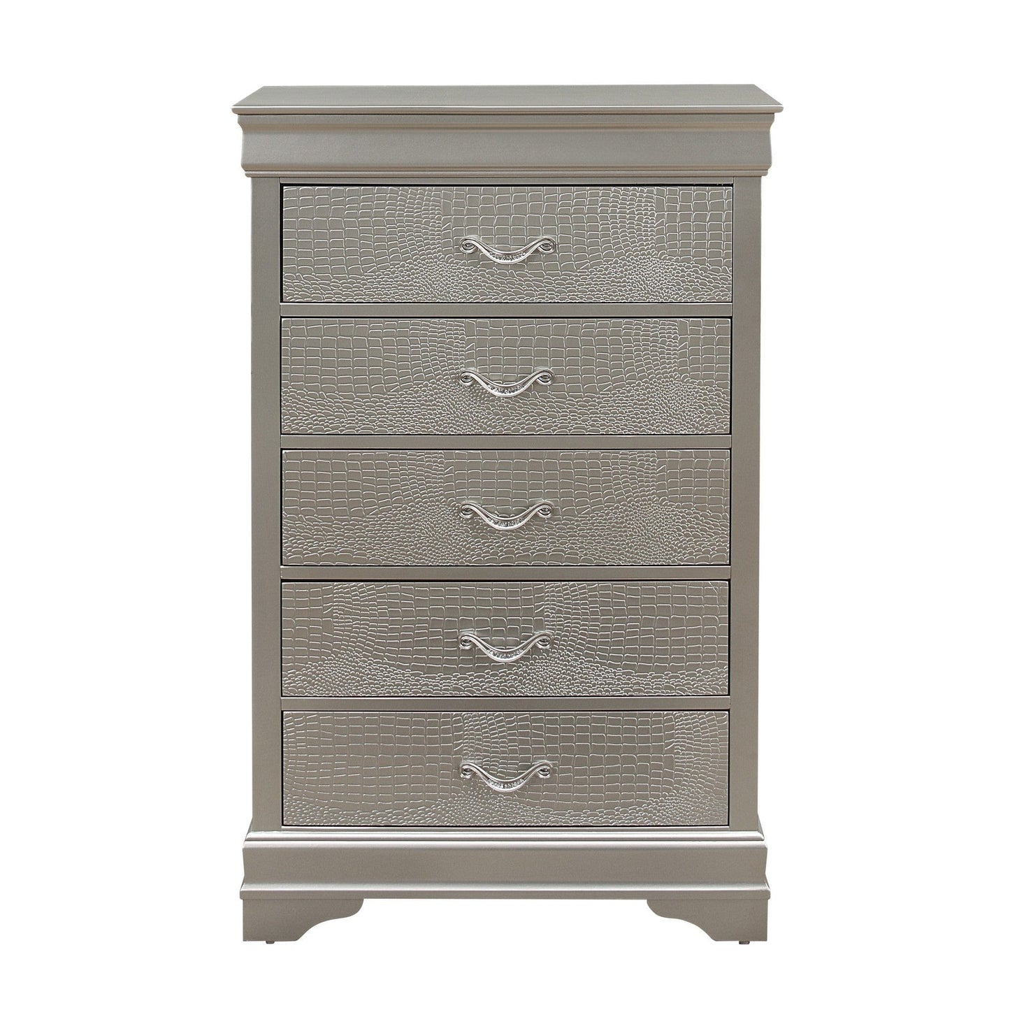 Silver Tone Chest With 5 Spacious Interior Drawers
