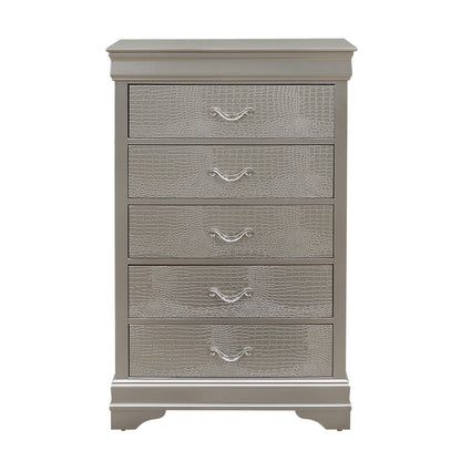 Silver Tone Chest With 5 Spacious Interior Drawers