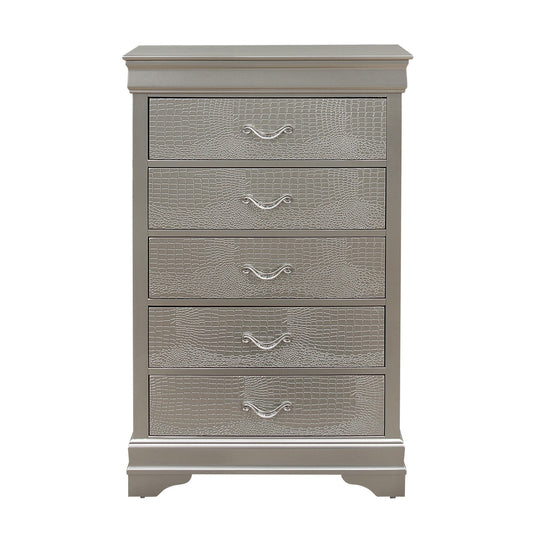 Silver Tone Chest With 5 Spacious Interior Drawers