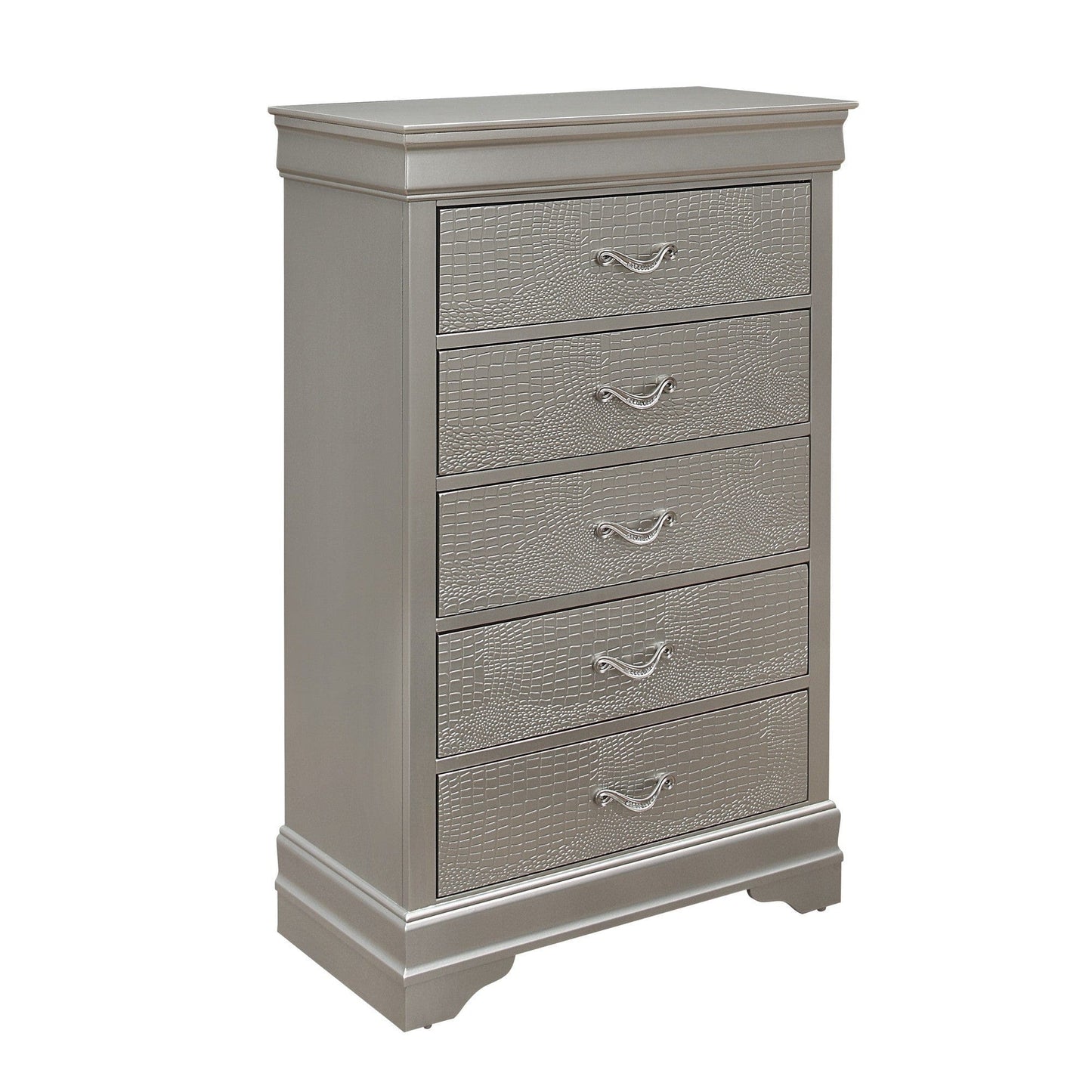 Silver Tone Chest With 5 Spacious Interior Drawers