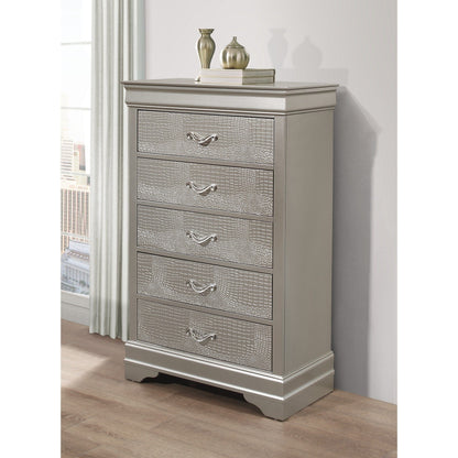 Silver Tone Chest With 5 Spacious Interior Drawers