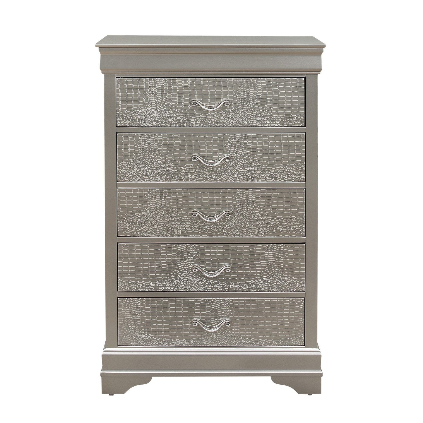 Silver Tone Chest With 5 Spacious Interior Drawers