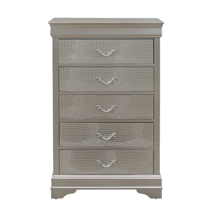 Silver Tone Chest With 5 Spacious Interior Drawers