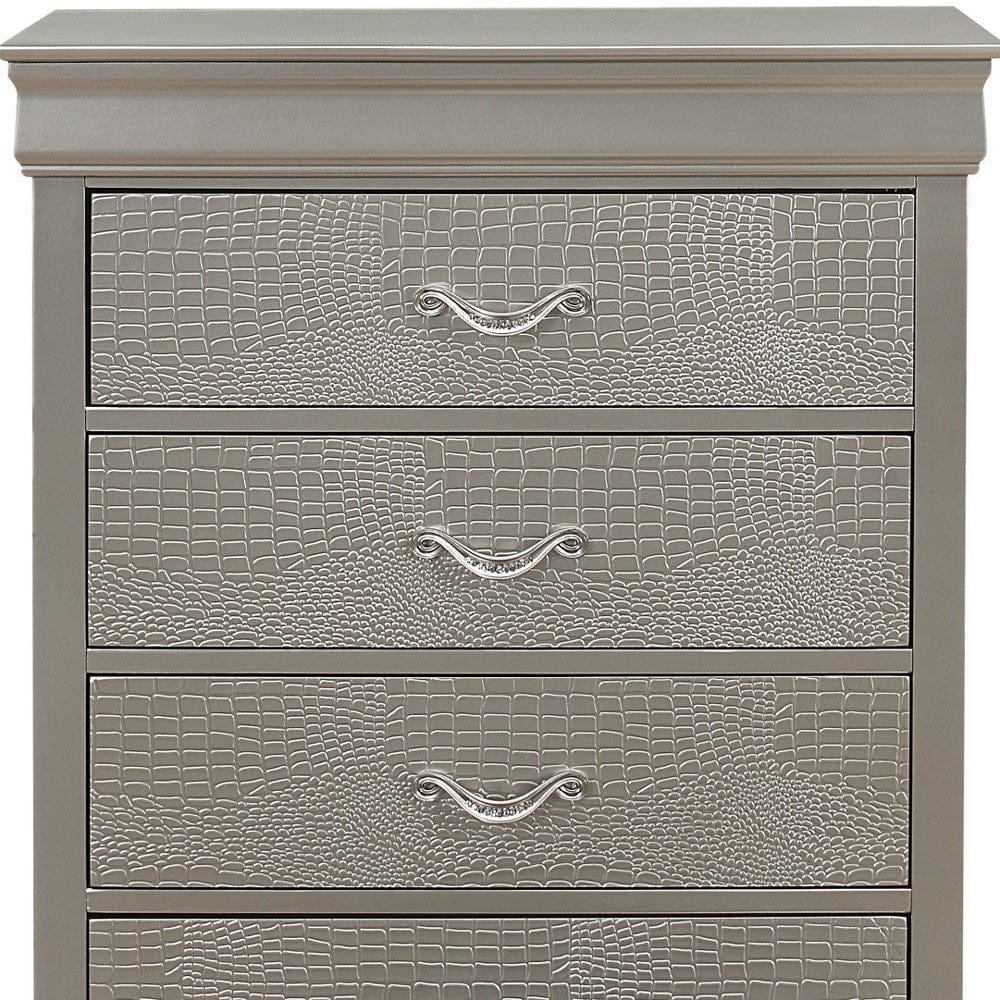 Silver Tone Chest With 5 Spacious Interior Drawers