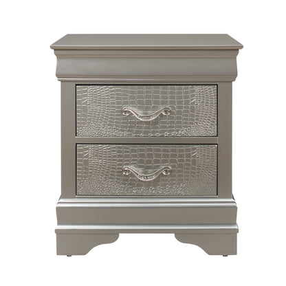 Silver Tone Nightstand With 2 Spacious Interior Drawers