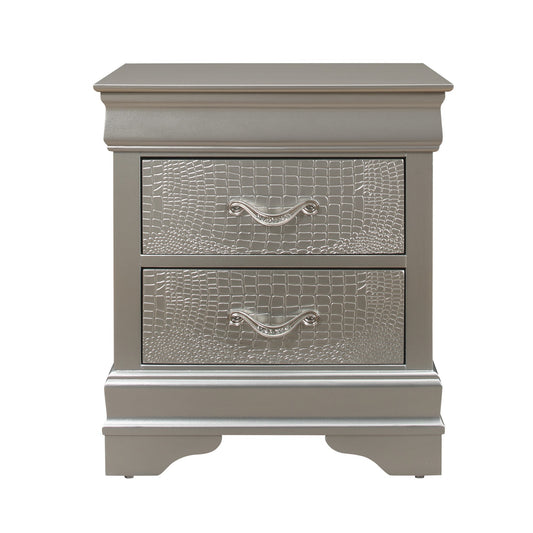 Silver Tone Nightstand With 2 Spacious Interior Drawers