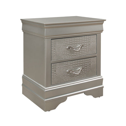 Silver Tone Nightstand With 2 Spacious Interior Drawers