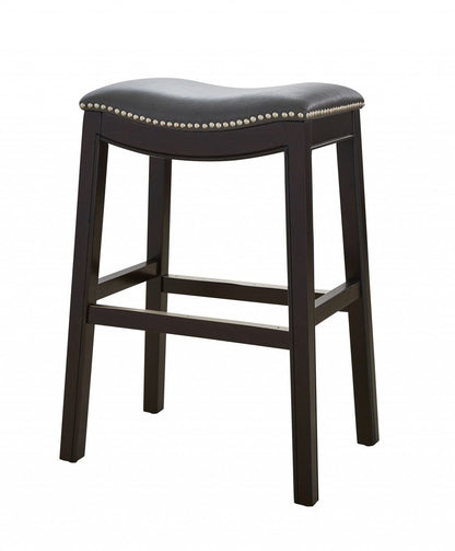 25" Espresso And Gray Saddle Style Counter Height Bar Stool