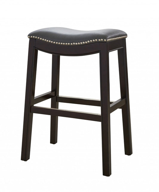 25" Espresso And Gray Saddle Style Counter Height Bar Stool