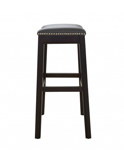 25" Espresso And Gray Saddle Style Counter Height Bar Stool