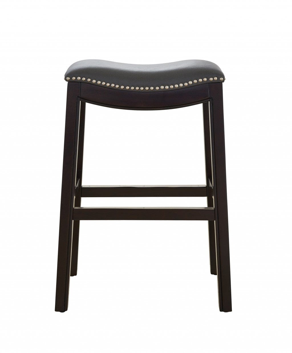 25" Espresso And Gray Saddle Style Counter Height Bar Stool