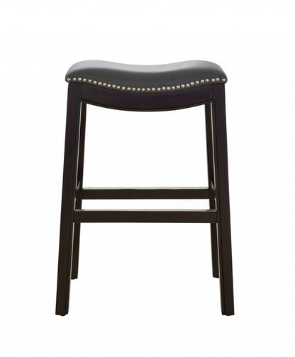 25" Espresso And Gray Saddle Style Counter Height Bar Stool