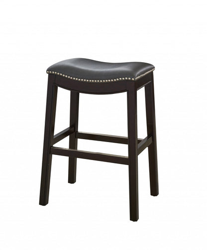 25" Espresso And Gray Saddle Style Counter Height Bar Stool