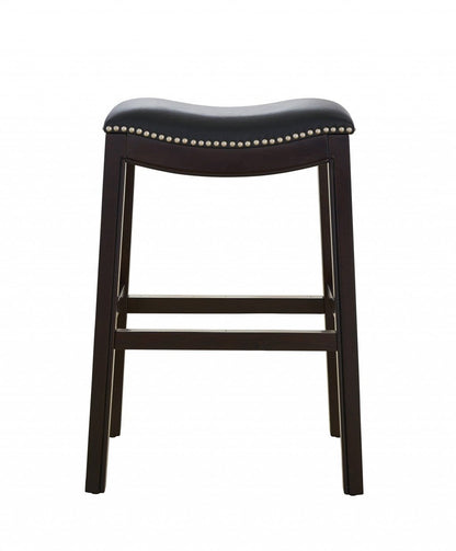25" Espresso And Black Saddle Style Counter Height Bar Stool
