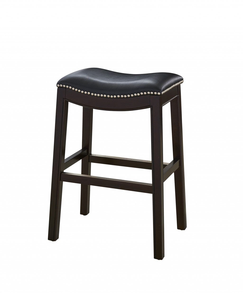 25" Espresso And Black Saddle Style Counter Height Bar Stool