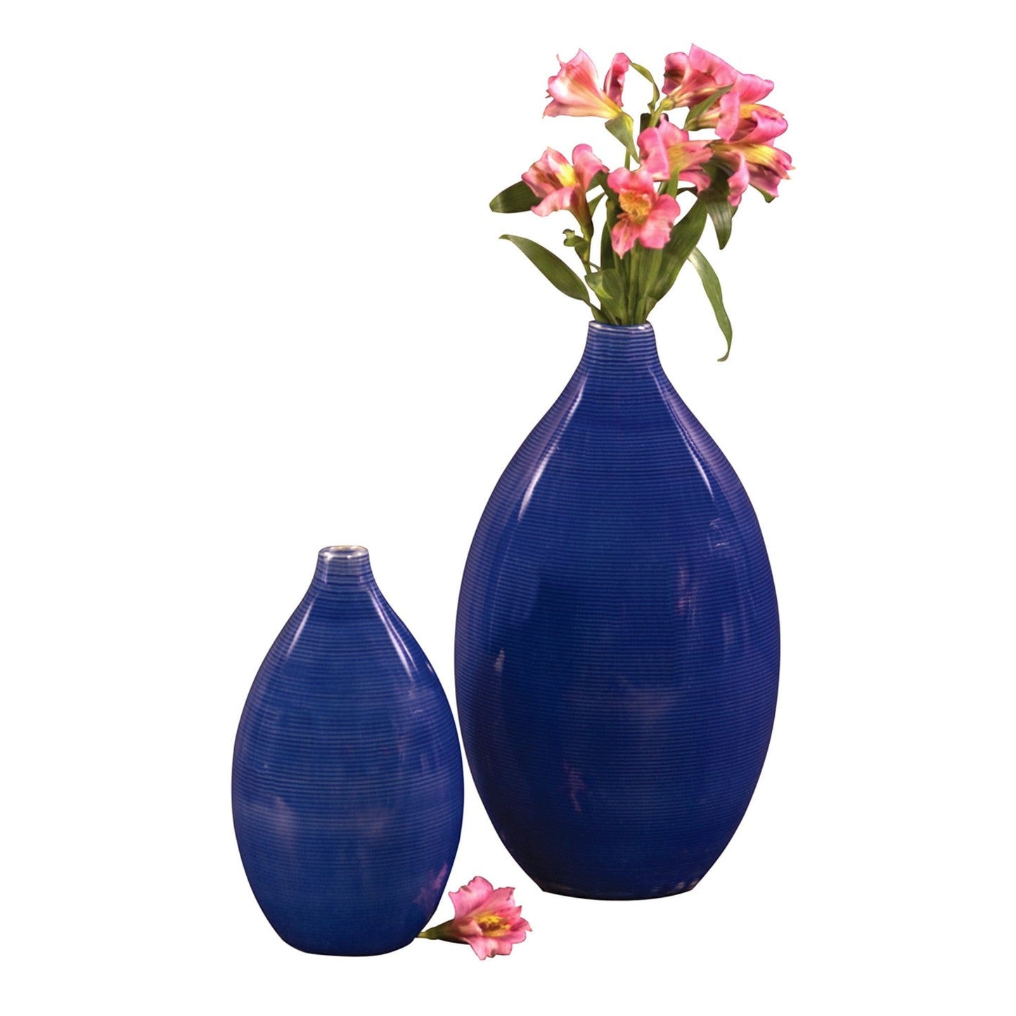 Set Of 2 Deep Indigo Blue Ceramic Bulb Vases