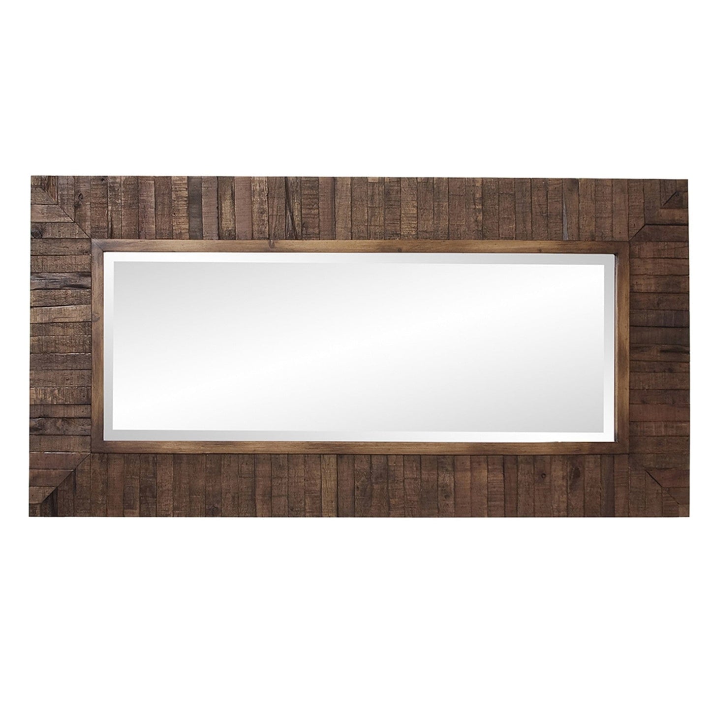 Rectangular Weathered Walnut Stain Strips Mirror