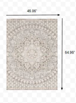 7' Ivory Grey Distressed Oversize Medallion Indoor Runner Rug