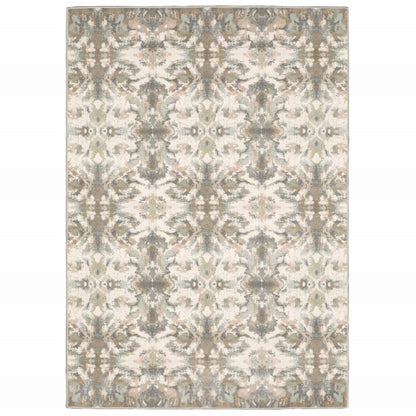 7' Ivory Gray Abstract Ikat Indoor Runner Rug