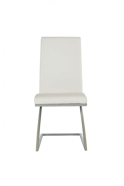 Set Of 2 Modern White Faux Leather And Chrome Dining Chairs