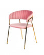 Set Of 2 Curved Chic Pink And Gold Velour Dining Chairs