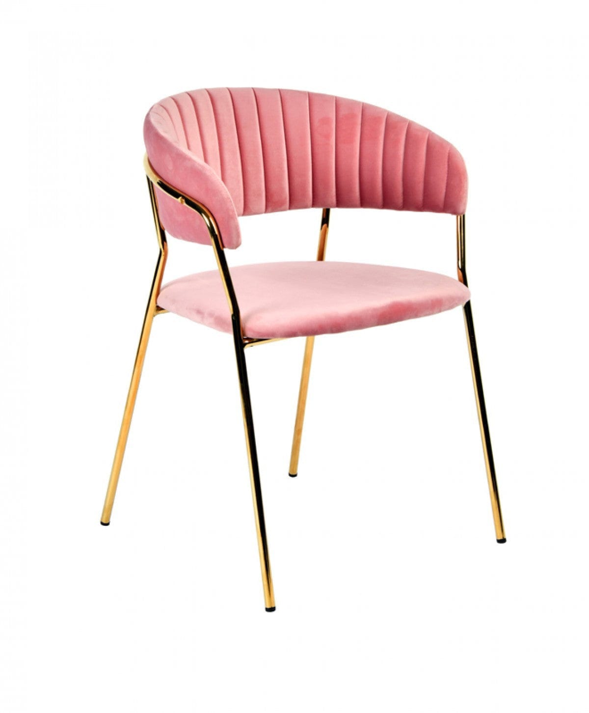Set Of 2 Curved Chic Pink And Gold Velour Dining Chairs