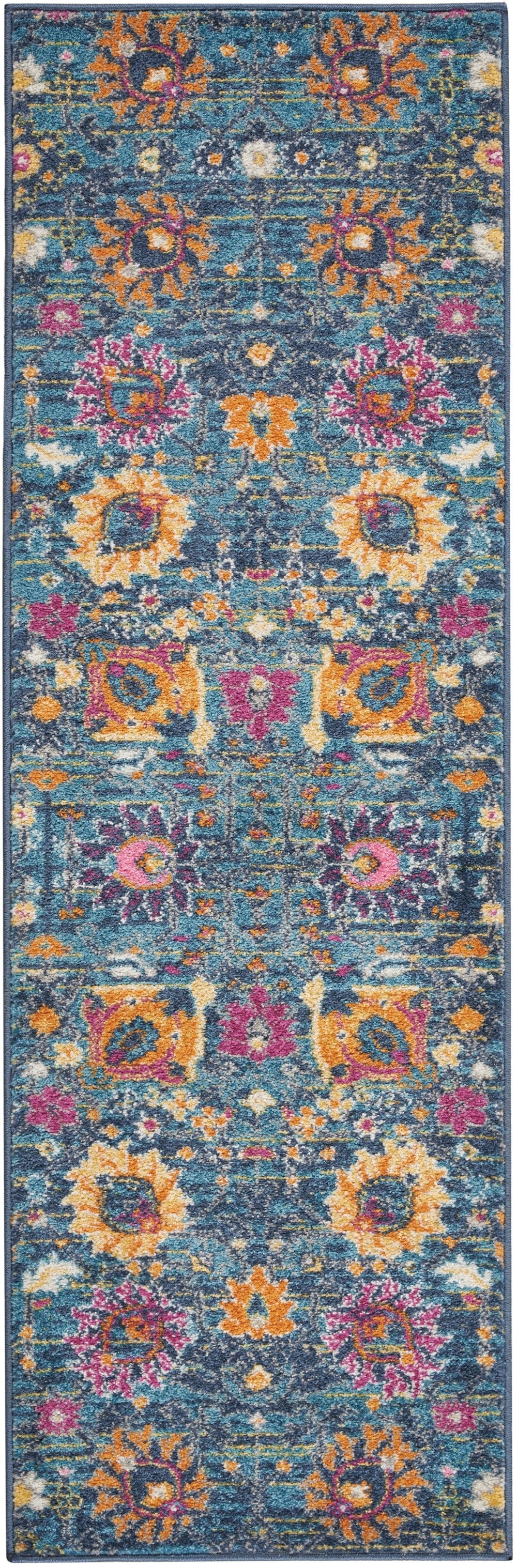 2' X 6’ Denim Blue Florals Distressed Runner Rug