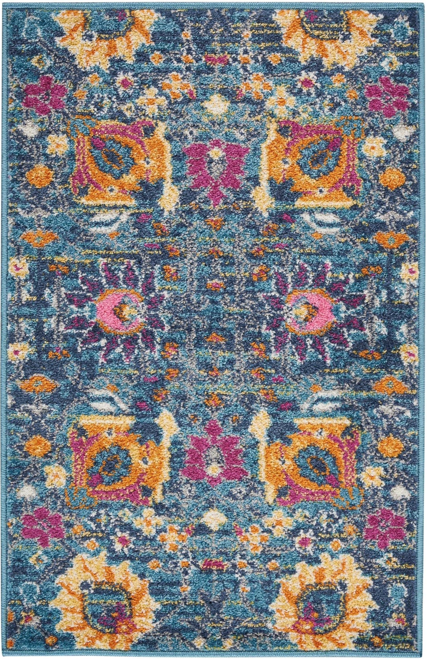 2' X 6’ Denim Blue Florals Distressed Runner Rug