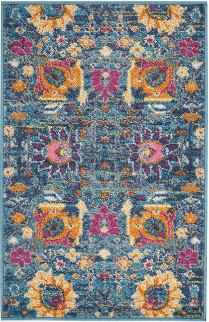 2' X 6’ Denim Blue Florals Distressed Runner Rug
